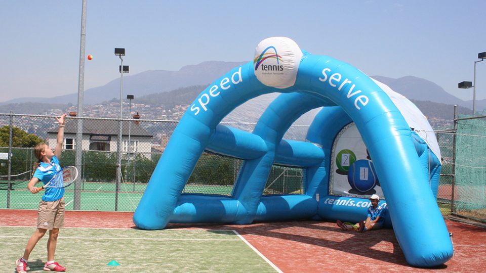 Checking out the speed serve at Kids Tennis Day