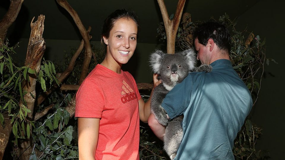 Laura Robson meets a koala at Bonorong Wildlife Sanctuary